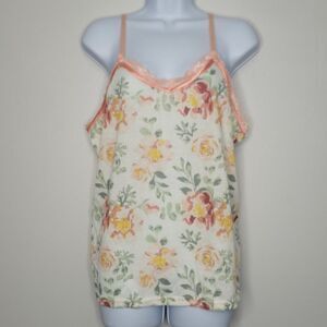 Feminine romantic floral vintage feel ribbed plus size lace trim tank top 2x NWT
